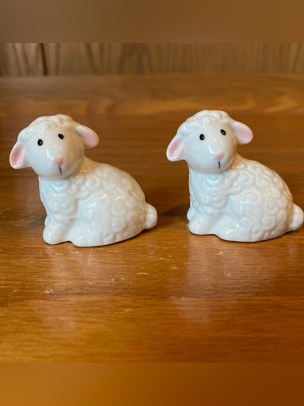 White & Pink Ceramic Lamb Sheep Salt & Pepper Shaker Set Easter Spring Farmcore